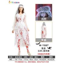Halloween Show Costume Long Dress Blood Ghost Bride Witch Vampire Ghost Cosplay Costume one size fits all gray