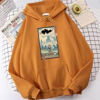 Ukiyoe Japanese Culture Printing Man Sweatshirt Hipster S-Xxl Hooded Autumn Brand Hoodies Harajuku Casual  Pullover Tops 2XL orange