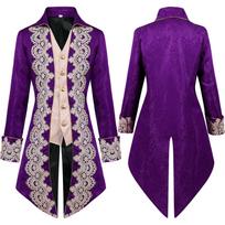 Men's Steampunk Gothic Victorian Lace Long Frock Coat (2024 Update) XL purple