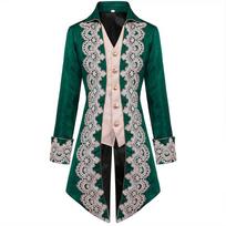 Men's Steampunk Gothic Victorian Lace Long Frock Coat (2024 Update) S gray