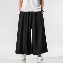 2026 Men Chinese Style Wide Leg Pants Man Traditional Baggy Draped Pants Male Hanfu Harajuku Oversized Trousers Man Black Pants XXXL black