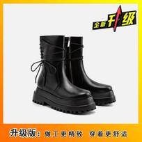 Versatile Martin boots 2025 autumn and winter new rear lace-up side zipper thick-soled heightening women's short boots British style knight boots 40 black