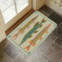 Vintažinis liaudies meno Arowana lydekos paveikslo spaudinys Neslystantis durų kilimėlis Plaunamas sugeriantis įėjimo kilimas namams, virtuvei, vonios kambariui 40x60cm beige