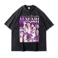 Anime KKuroko Krepšinis Marškinėliai Dydžio Peraugę Senoviniai Skalbti Kuroko Tetsuya Marškinėliai Streetwear Unisexga Aomine Daiki Viršutiniai Drabužiai Marškinėliai Unisex M black