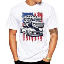 Men Short Sleeve American Crew Mustang Camaro Challenger Car Print T-Shirt Boy Casual White Te S gray