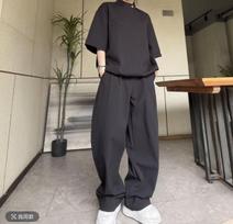 Autumn new trend men's American seersucker casual lazy style short-sleeved T-shirt trousers set 3xl 85-95kg gray