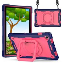 Shockproof Tablet case for Samsung Tab A8 10.5 inch (SM-X200/X205), swivel carrying stand, with a shoulder strap Tab A8 10.5 inch pink