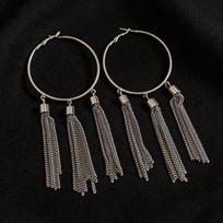 High-end Silver Tassel Ear Cuff Earrings with Niche Design and Exaggerated Style black