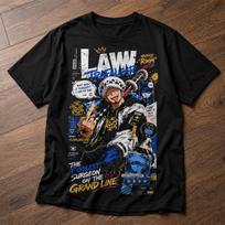 Trafalgar Law Anime Shirt, One Piece Manga Graphic Tee, Pirate Surgeon Unisex T-Shirt, Japanese Anime Fan Gift, Black Streetwear Tee 140 brown