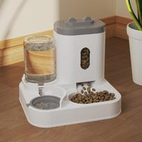 Pet Automatic Feeder and Water Fountain for Cats and Dogs Two-in-One Anti-Tip Dog Bowl Cat Water Dispenser S pilka spalva