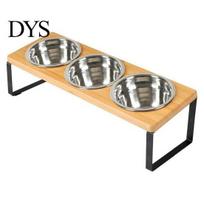 Food Feeder Rack Wooden with 3 Stainless Steel Bowls Non-slip Small Medium Durable Pet Feeding Cat Dog Tilted Raised Water Bowl Supplies Standing 1 Set