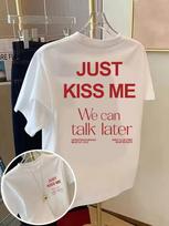 Couple Y2k Fashion Tops KISS ME We Can Talk Later Print Tshirt Short Sleeve Crew Neck Casual Top Loose Oo Neck Print Clothing L