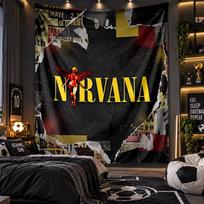 Wall Hanging Tapestry Nirvana Print Cloth for Living Room Bedroom Home Decor 100cmx150cm black