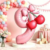 Cherry & Bow Balloon Kit Pink Number Balloons Birthday Wedding Anniversary Holiday Party Background Shooting Props Other