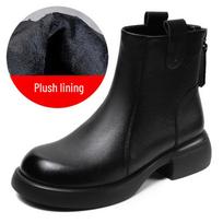 Women's Genuine Leather Martin Boots - Retro British Style, Soft Sole, Zipper, Cowhide Chelsea, Slim Fit, Short, Perfect for Autumn and Winter. 40 black