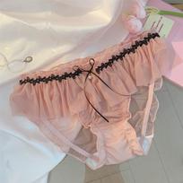 Female Summer New Style Sexy Sweet Lace Transparent Hollow Mesh Cotton Breathable Briefs L beige