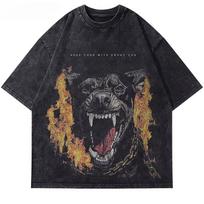 Streetwear Žvėris Rotveileris Šuo Vintažiniai Juodi Išplauti Marškinėliai Punk Gotikiniai Laisvi Harajuku Viršus Per dydį Yk2 Marškinėliai Unisex XL black