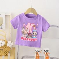 Labubu Number T Shirt Girl Birthday Clothes Short Sleeve Purple Tees Toddler Cartoon Print Cotton T-shirts Summer Cute Kids Tops 150 pink