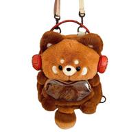 Mielas pliušinis raudonasis panda kuprinė Didelės talpos minkštas madingas peties krepšys Kawaii purus su ausinėmis gyvūno krepšys Moteriai mergaitei dovanų orange