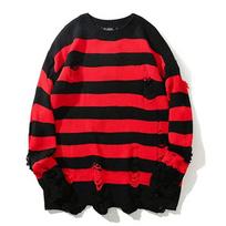 Autumn and Winter Sweater Japanese Loose Lazy Fashion Knitted Bottoming Hole Men's Round Neck Sweater L
