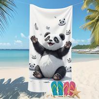 1PC Cute Panda Quick-Dry Microfiber Bath Towel Soft Absorbent Compact Ideal for Swimming Travel Everyday Use Beach Accessories 70x140cm gray
