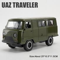 1:18 Russia UAZ Travelers Hunter Miniature Car Diecast Model Alloy Toy Sound Light Pull Back Doors Opened Models Children's Gift gray