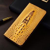Krokodilo galvos natūralios odos atverčiamas dėklas telefonams Redmi Note 7 8 8T 9 10 11 12 13 14 15 Pro Plus 4G 5G Note 15 Pro Plus&Genuine Leather brown