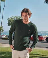 USPOLOASSN Cotton Long Sleeve Cable Round Knit_Green Green/105 black