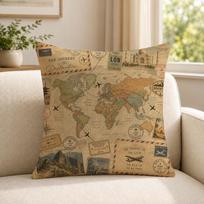 art vintage travel map collage Cushion Cover Soft Short Plush SkinFriendly Cushion Case for MultiScene Use 40cmx40cm(16x16Inch) brown