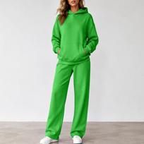 Women's Casual Set with Lined Drop Shoulder Top and Wide Leg Pants, Color S žalia