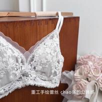 French lace underwear women's small breasts gather and show large, no steel ring adjustment type, anti-sagging and non-empty cup closing breast bra 38/85AB gray