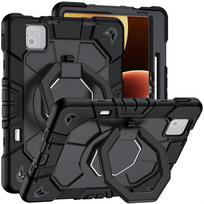 Xiaomi Pad 7 Protective Case: 11.2-inch 3-in-1 Drop-proof PC+Silicone with 360° Rotating Stand and Shoulder Strap Xiaomi Pad7/Pro juoda/oranžinė