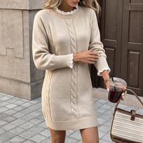New Simple Round-neck Lace Short-sleeved Sweater Dress S white