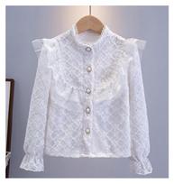 Girls' Spring/Fall Base Layer: Large-Sized Long-Sleeve Versatile Lace Top with Fleece Lining for Fall/Winter 110 white