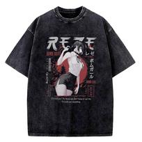 Vintage Washed Chainsaw Man Graphic T-Shirt High Quality T-shirt 100% Cotton Tee Streetwear for Men's Clothing 2XL black