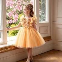 Little Girl Sleeveless Princess Tutu Flower Girl Dress 140cm geltona