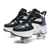 Roller Skates Shoes 6-15 Years Old Four-wheel Deformation Can Walk Can Skate Skates Girl Runaway Shoes 43 mėlyna/juoda