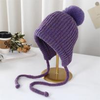 Winter new hat female cute hairball ear protection wool hat plush thickened cold and warm knitted hat tide One size fits all violetinė