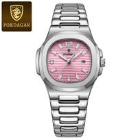 POEDAGAR Square Luxury Ladies Wristwatch Luminous Waterproof Stainless Steel Date Watch For Woman Fashion Quartz Women's Watches gray