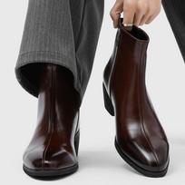 Zipper high-top pointed Martin boots heightened men's platform men's Chelsea boots British style men's trendy business leather shoes 43