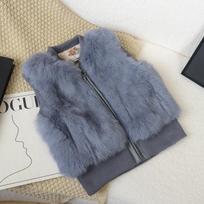 Mao Mao vest real rabbit fur vest fur integrated children boys and girls thickened fur vest vest vest genuine leather adult S gray