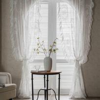 Retro translucent lace gauze curtain ruffle leaf edge balcony bay window white sand partition wave pastoral curtain The height cannot be greater than 3m gray