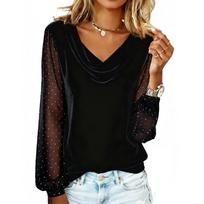 Ladies' Fashionable Casual Pile Lace With Rhinestones Splicing Long Sleeved T,shirt Top XL