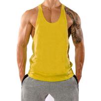 Mens Gym Sleeveless Shirt Y-shaped Vest Sports Fitness Bodybuilding Sports Vest Undershirt XXXL geltona