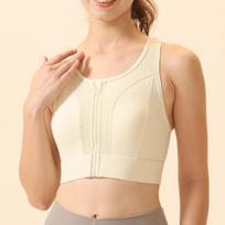 Women's Shockproof Zipper Sports Bra with Side Support and Fixed Cup M: 47.5-52.5 kg, up to 75C beige