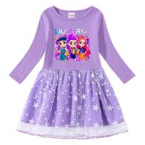 Girls Kpop Mira Zoey Rumi Hunters Printed Casual Mesh Dress 130cm pink