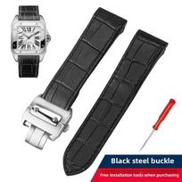 20 23mm Aukštos kokybės odinė laikrodžio apyrankė Cartier Santos karvės odos dirželis Santos 100 vyrams moterims sulankstoma sagtelė Apyrankės priedai 20mm black