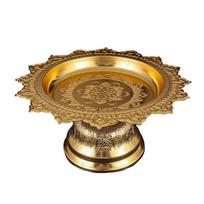 Decorative Alloy Offering Plate with Ornamental Pattern Tall for Religious Ceremonies Home Decoration highlight auksas