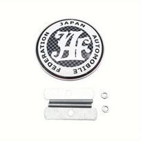 1-Piece Metal JAF Front Grille Emblem - Polished Zinc Alloy Japan Automobile Federation Badge for Universal JDM Cars - Durable Auto Exterior Accessory Carbon Stripe black