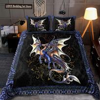 Dragon And Phoenix Duvet Cover Set Full Queen Size, Fantasy World Monster Gothic Bedding Sets Bohemian Mandala Comforter Cover AU Single(140x210cm)